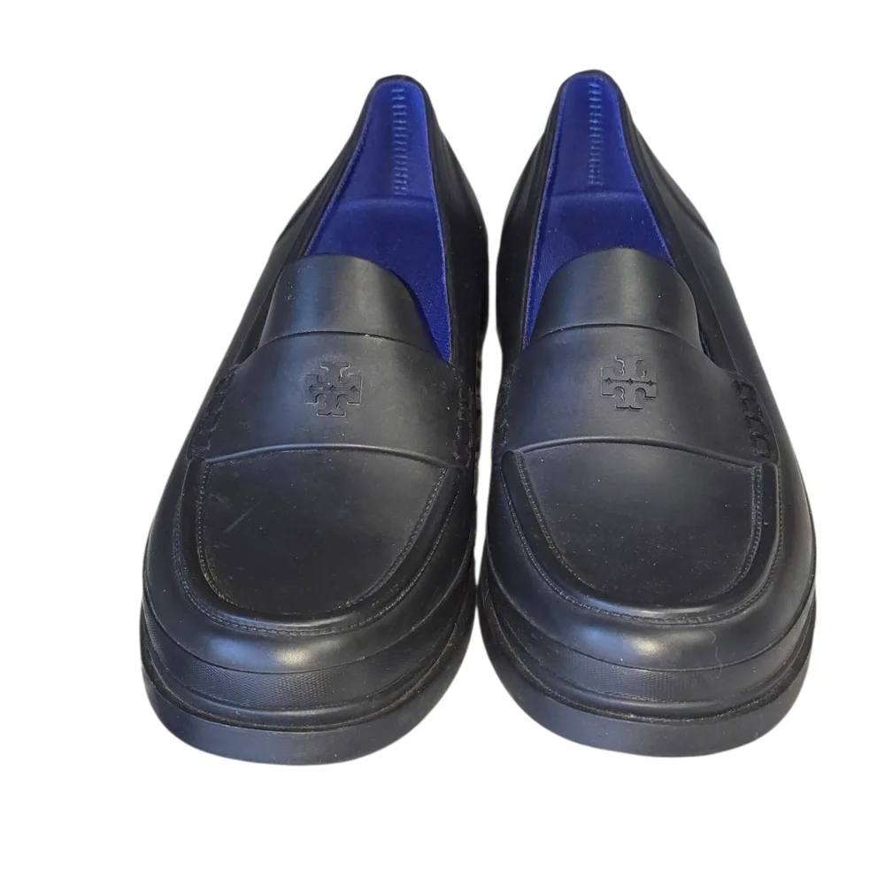 Tory Burch Classic Matte Black Loafers Double T Logo Rubber Slip On Size 9 Women